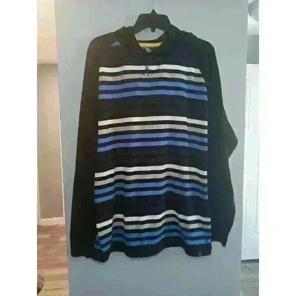 Street Rules Men’s Pullover Hoodie  - Black w/Blue Gray White Stripes - Size‎ XL